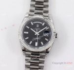 Swiss Clone Rolex Day-Date 40 mm 2836 Stainless Steel Watch with Baguette Diamonds